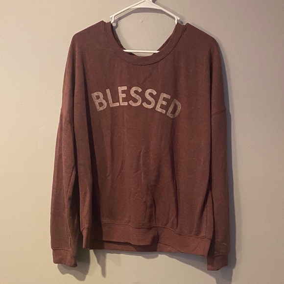 Zoe + Liv maroonish 'Blessed' Crew Neck Sweater - Picture 1 of 2